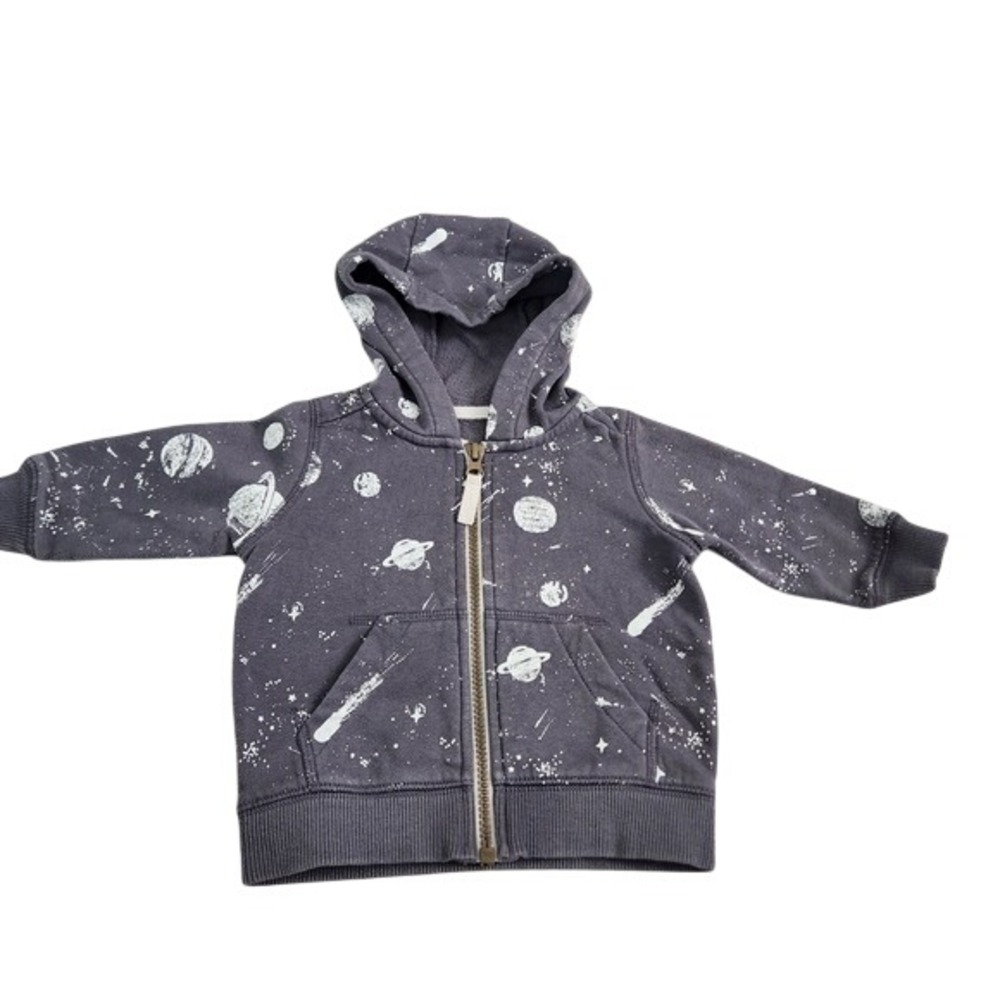 Carter's Baby Boy Space Print Zip Up‎ Hoodie Gray Planets Stars size 6 months